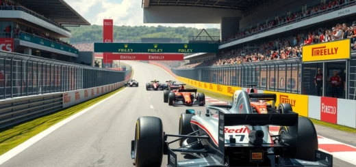 Une illustration photoréaliste d'une course de Formule 1 mettant en évidence des mesures de sécurité avancées.