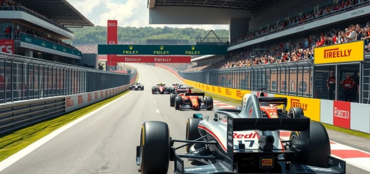 Une illustration photoréaliste d'une course de Formule 1 mettant en évidence des mesures de sécurité avancées.