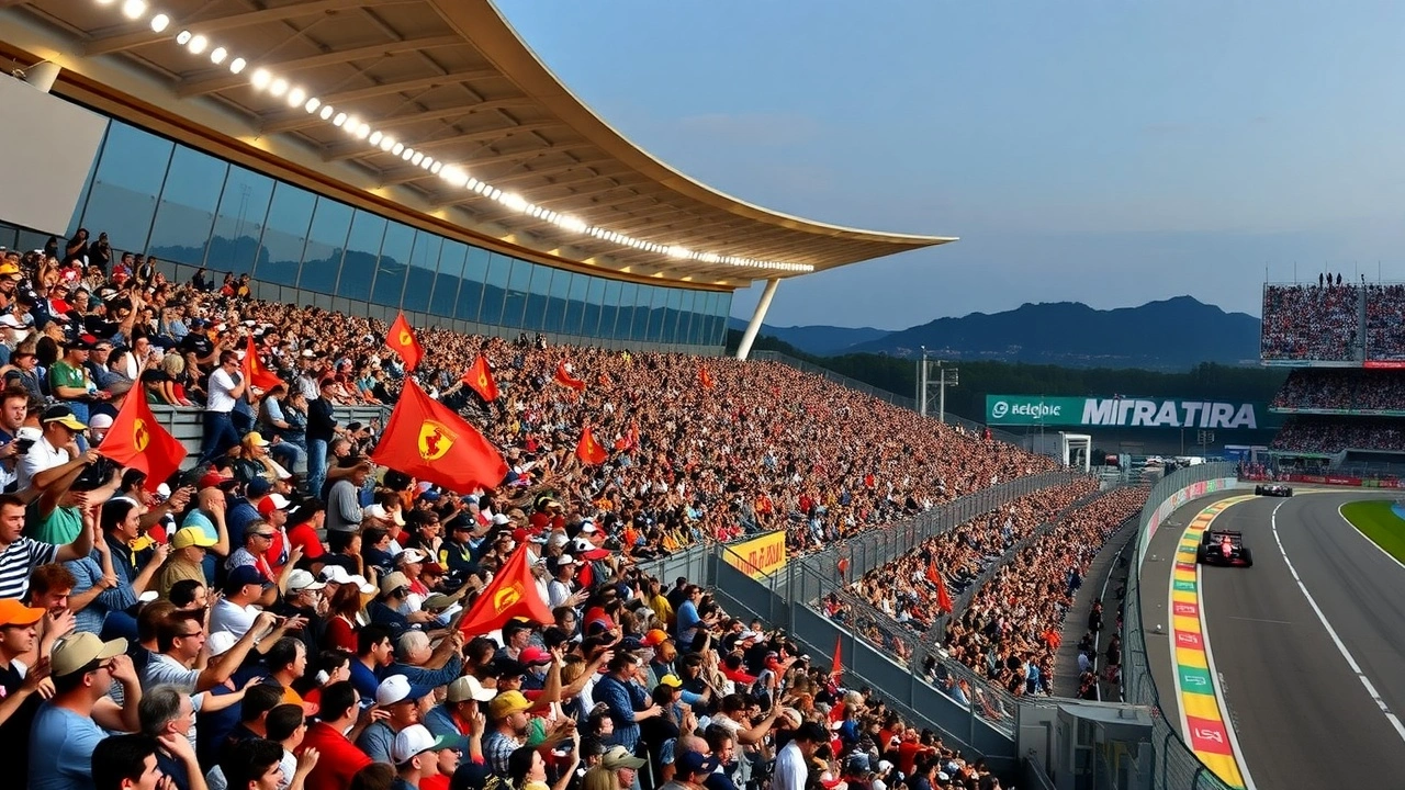 grande tribune pleine de fans au circuit de Barcelone
