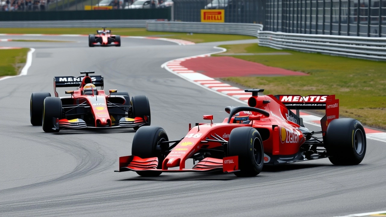 trois voitures de Formule 1 sur une piste