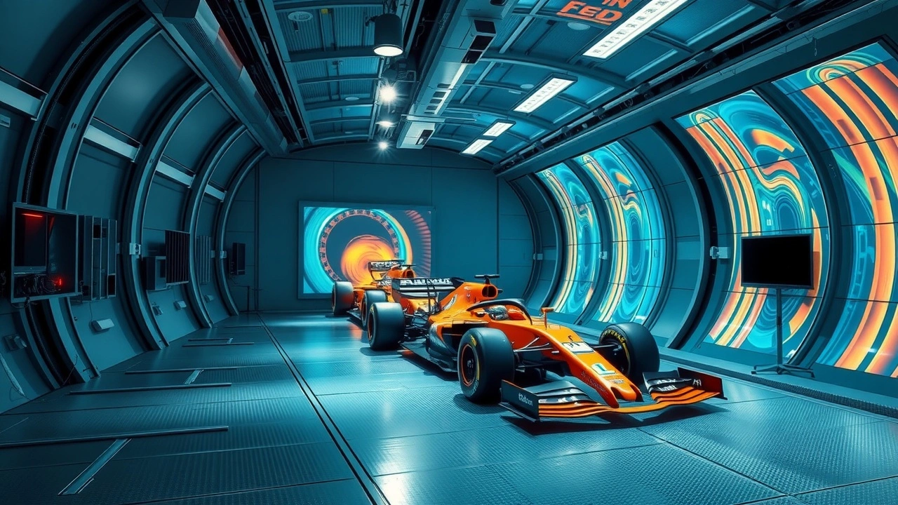 tunnel aerodynamique avec voiture de Formule 1 en test