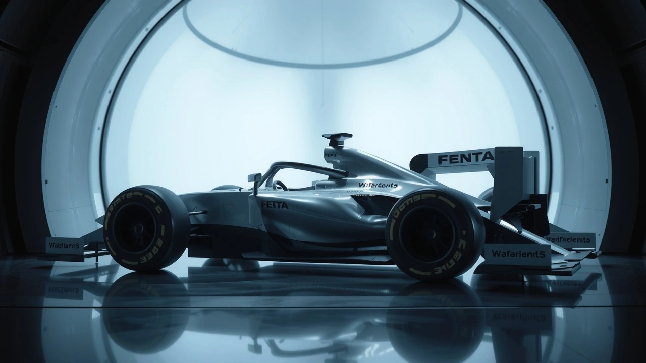 tunnel de soufflerie avec maquette de voiture de F1