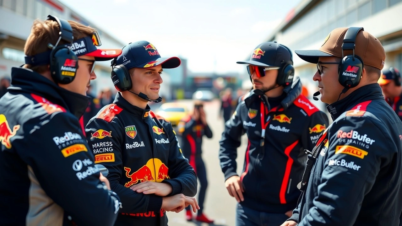 Max Verstappen et l equipe Red Bull en discussion