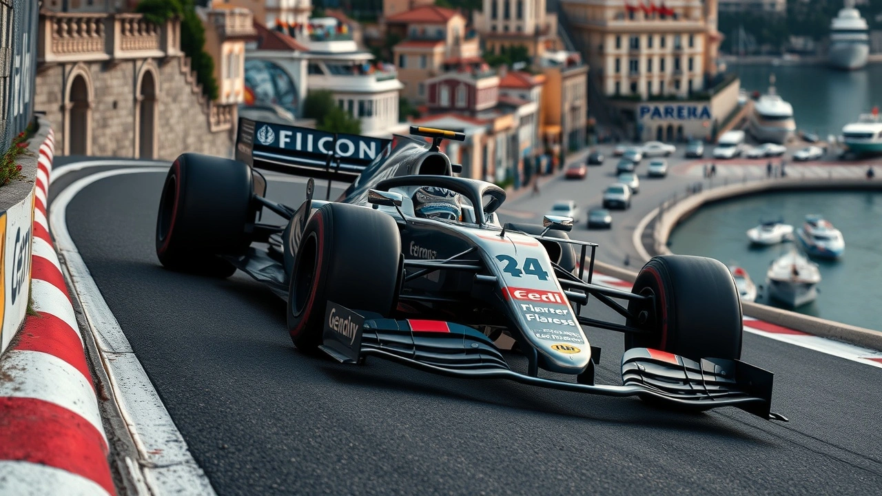 voiture de course en ascension sur circuit de Monaco