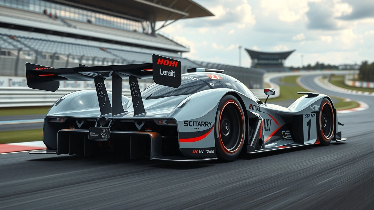 voiture de course moderne sur circuit avec aerodynamique avancee