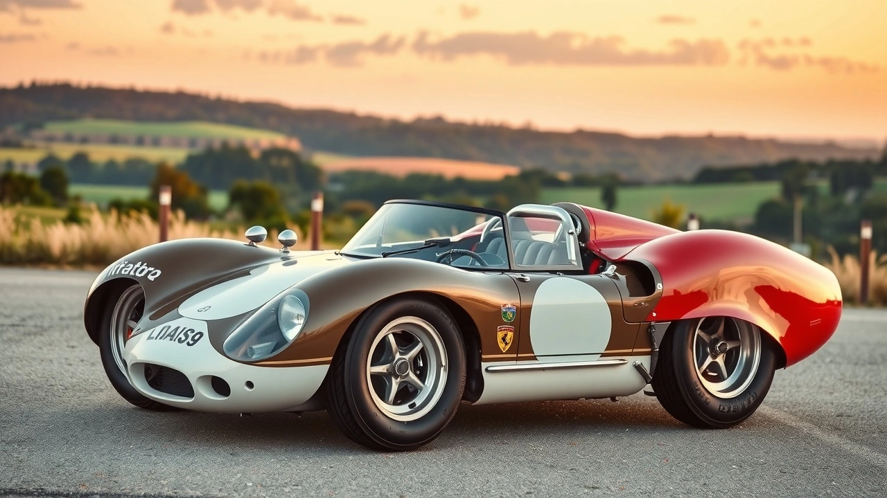 voiture de course classique dans un paysage pittoresque