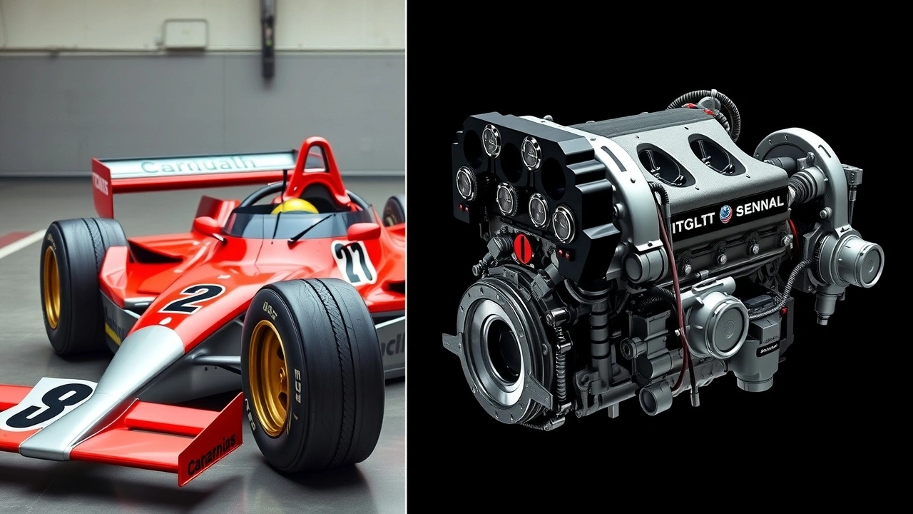 voiture de course et moteur V10 d'Ayrton Senna