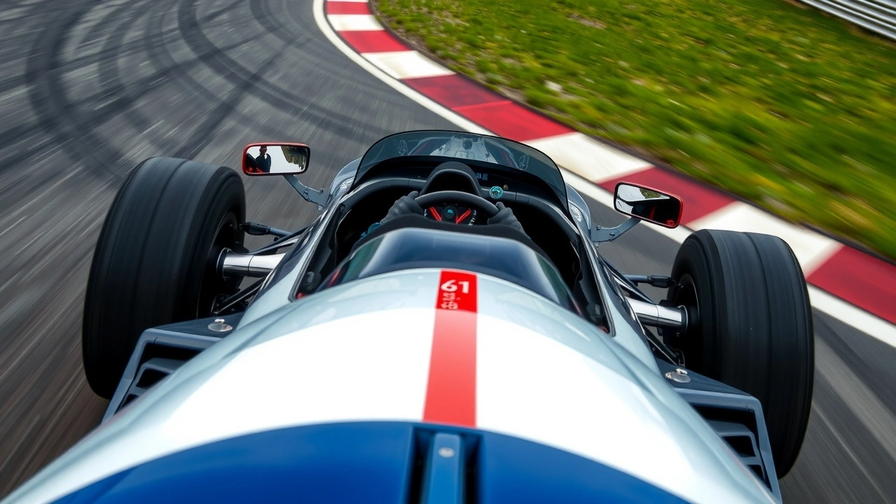 voiture de course sur circuit avec pilote concentré