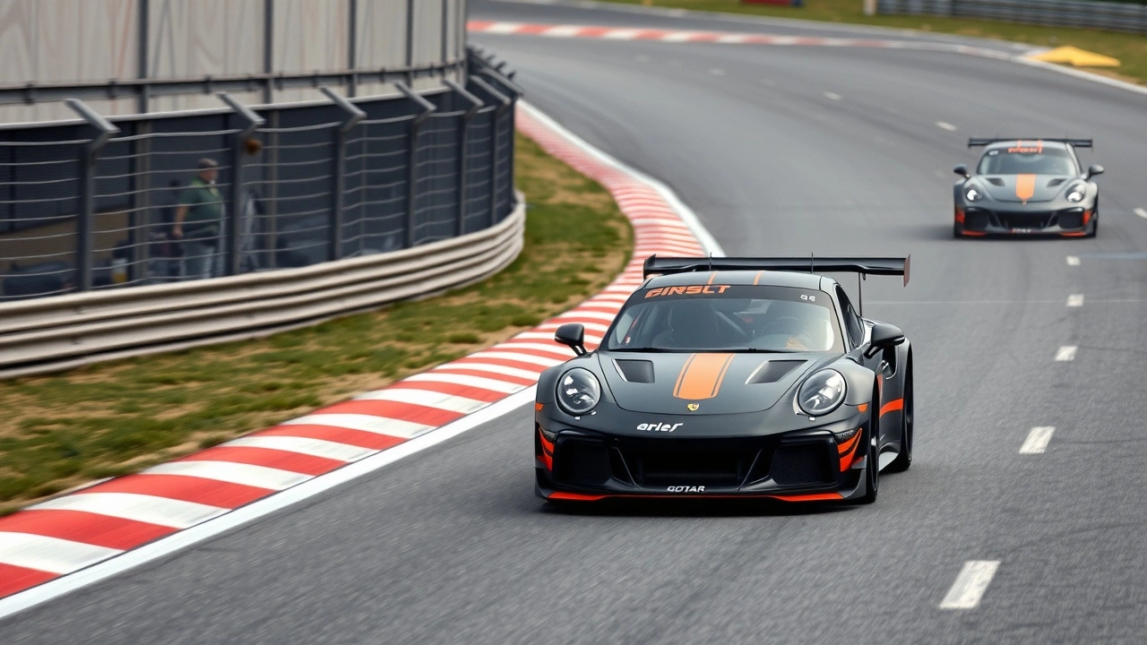 voiture de course moderne sur circuit avec marquages de reglementation