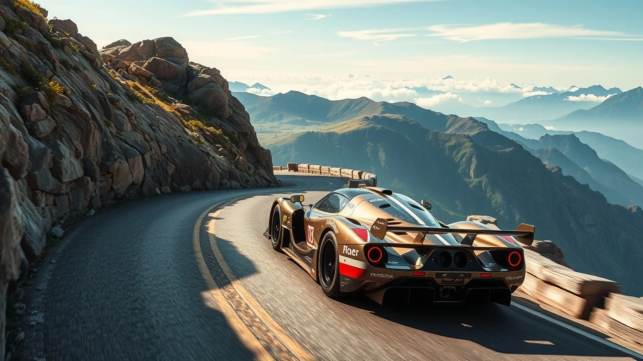 voiture de course sur une route de montagne
