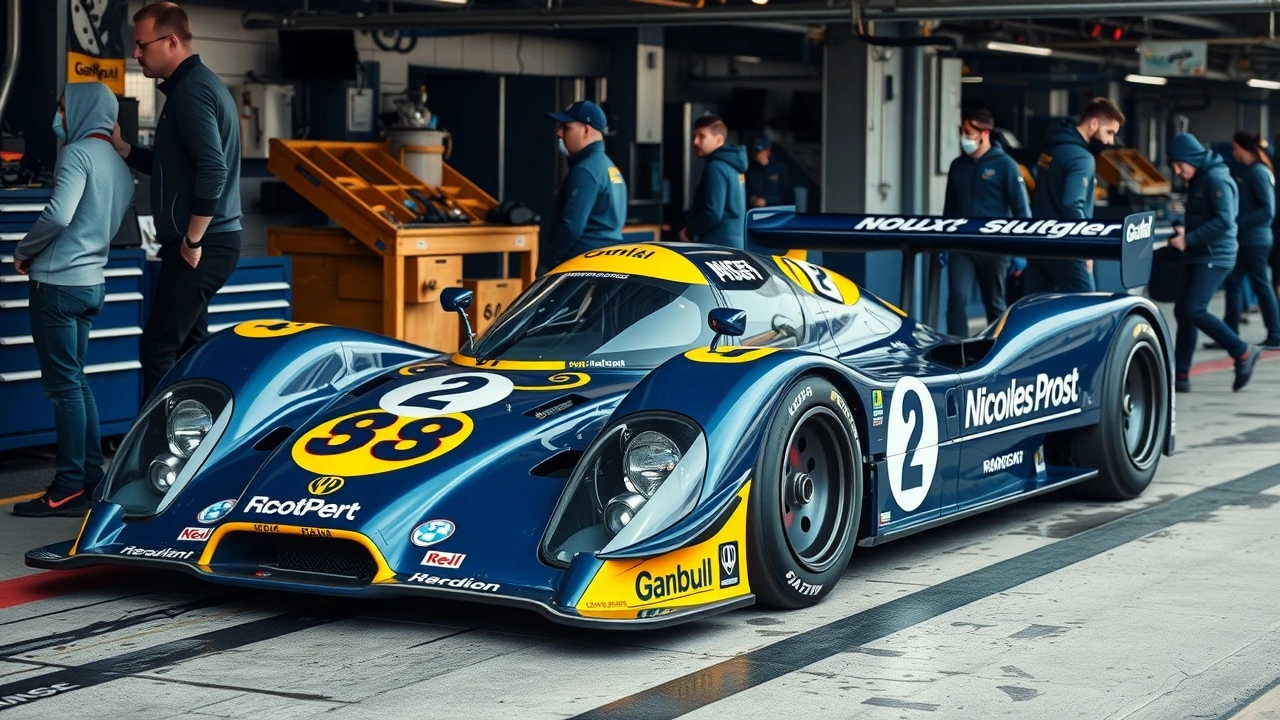 photo d'une voiture de course en stand de ravitaillement