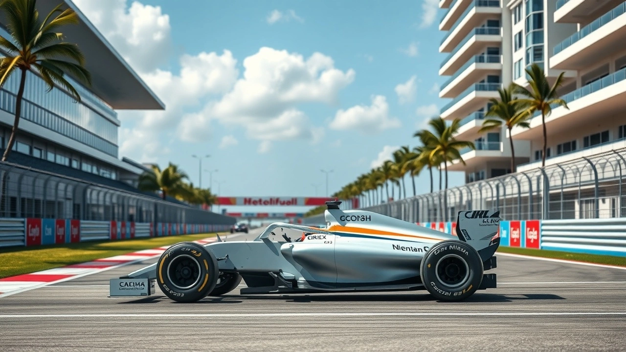 une voiture de F1 sur le circuit de Miami