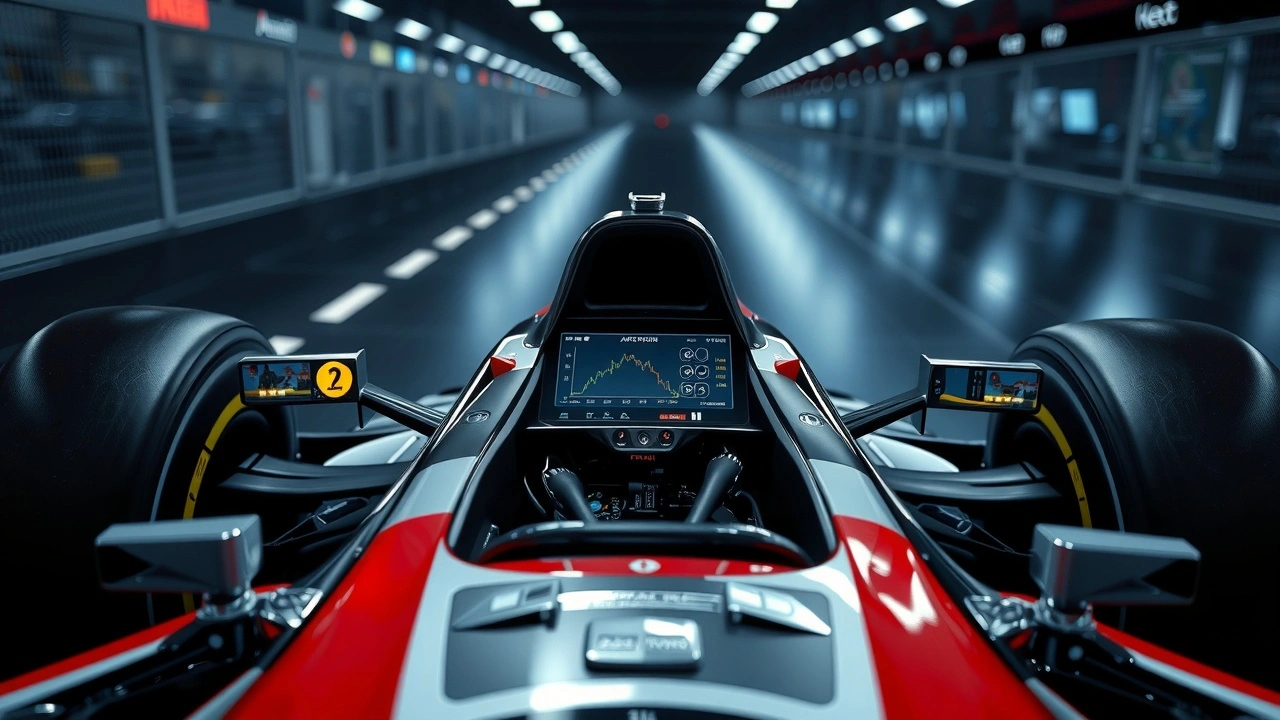 photo d'une voiture de formule 1 avec algorithmes visibles