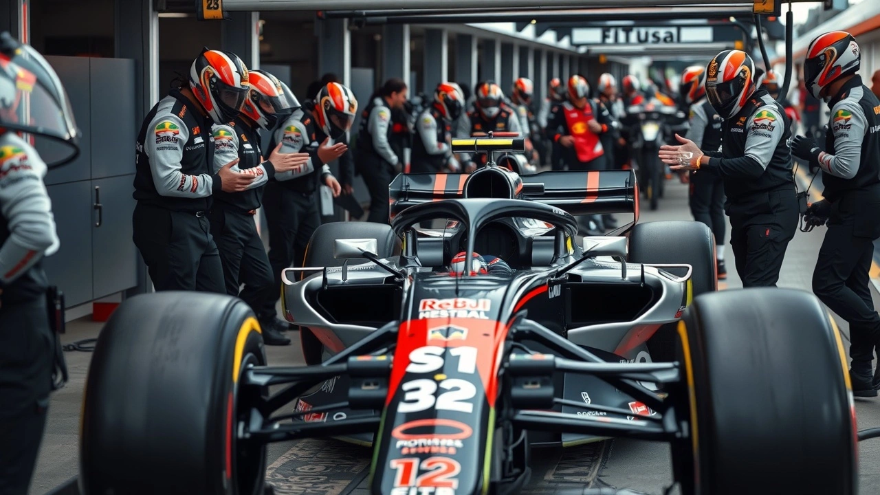 photo d'une voiture de Formule 1 au stand