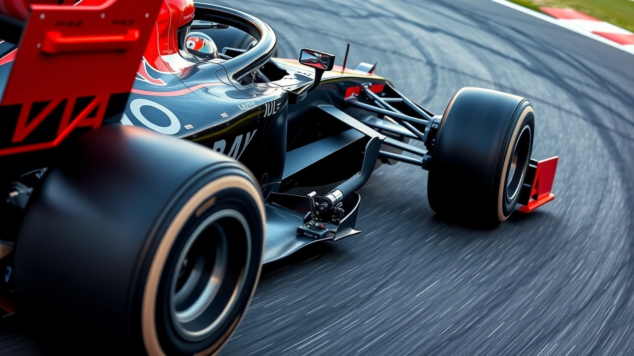 Voiture de Formule 1 à Interlagos avec détails mécaniques