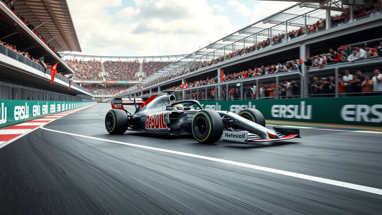 voiture de Formule 1 sur la piste avec des spectateurs