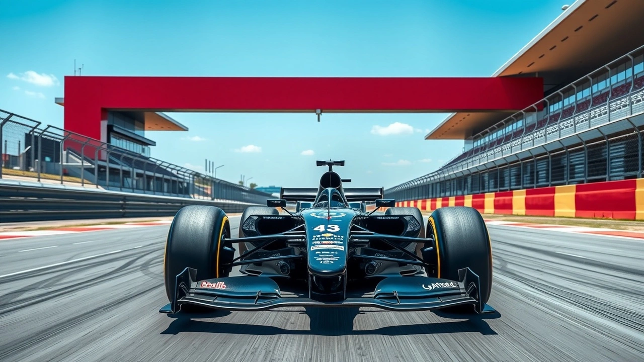 voiture de Formule 1 sur une piste avec des barrières de sécurité