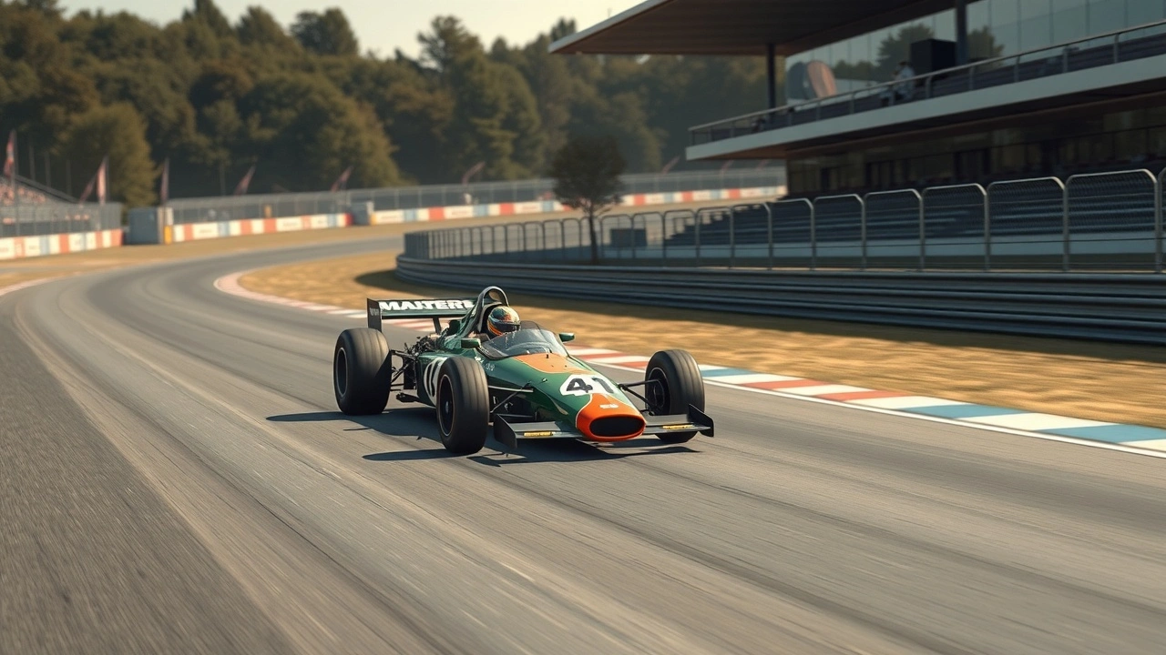 voiture de Formule 1 vintage sur un circuit moderne
