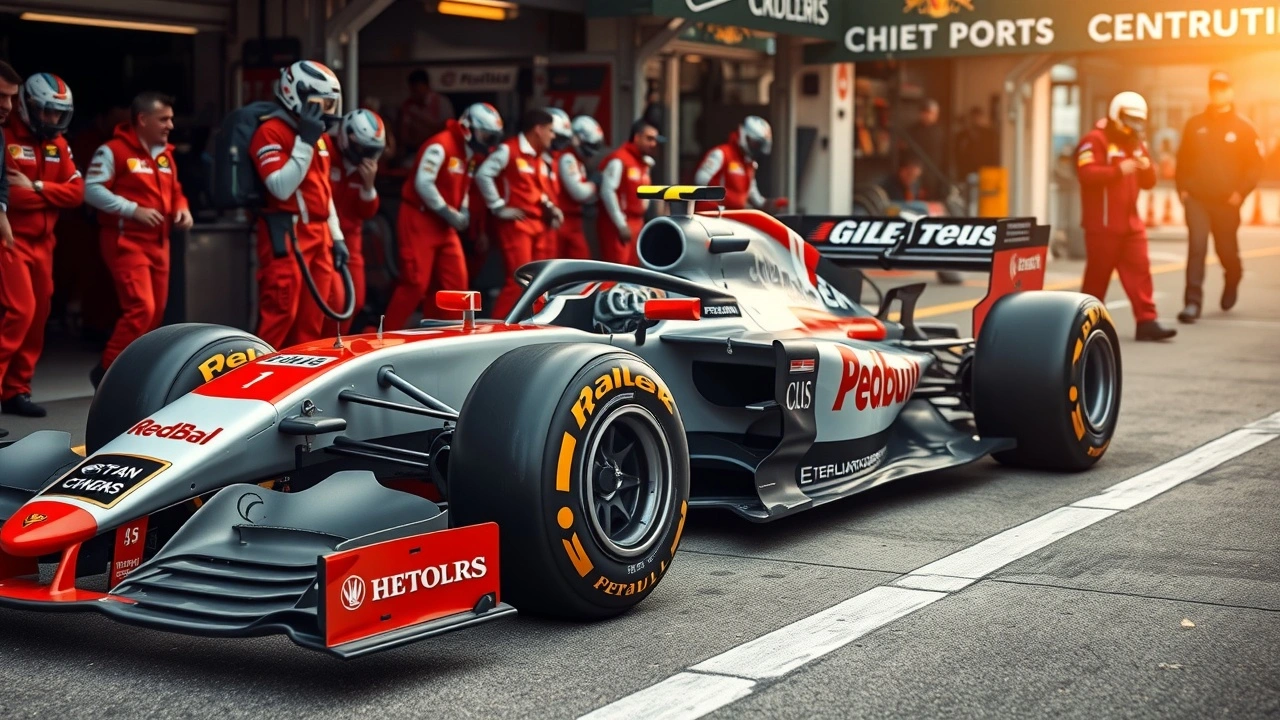 voiture de formule 1 avec logos de sponsors