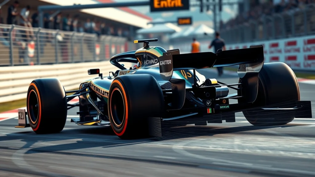 Une illustration photorealiste d'une voiture de Formule 1 moderne utilisant la technologie hybride