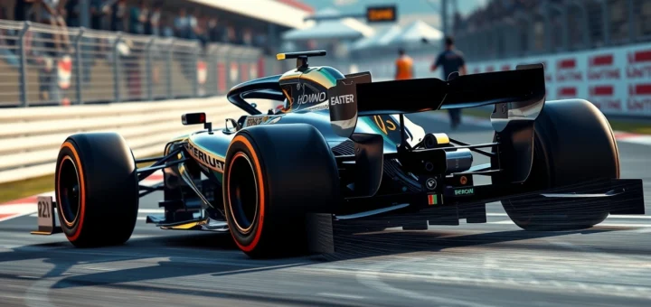 Une illustration photorealiste d'une voiture de Formule 1 moderne utilisant la technologie hybride