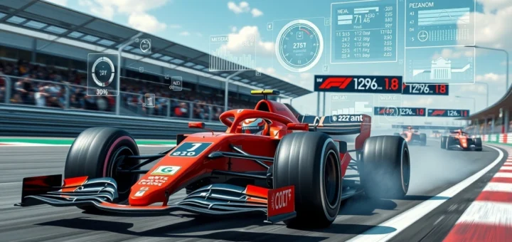 Une représentation photoréaliste d'une voiture de F1 intégrant des technologies de validation des données en temps réel.