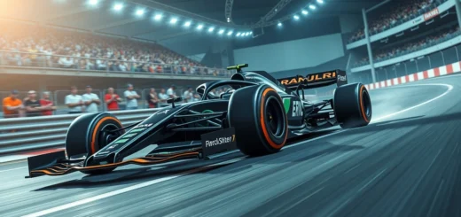 Une voiture de Formule 1 à haute performance sur un circuit moderne, illustrant l'innovation des batteries.
