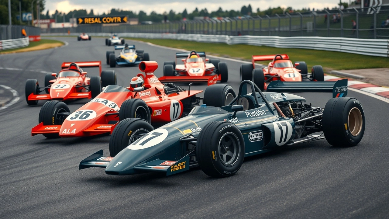 voitures de Formule 1 historiques sur un circuit