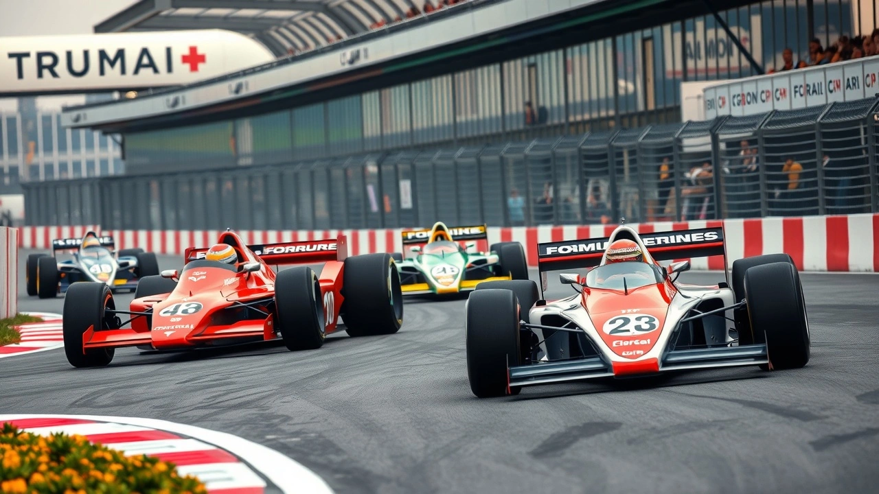 voitures de Formule 1 historiques sur un circuit moderne