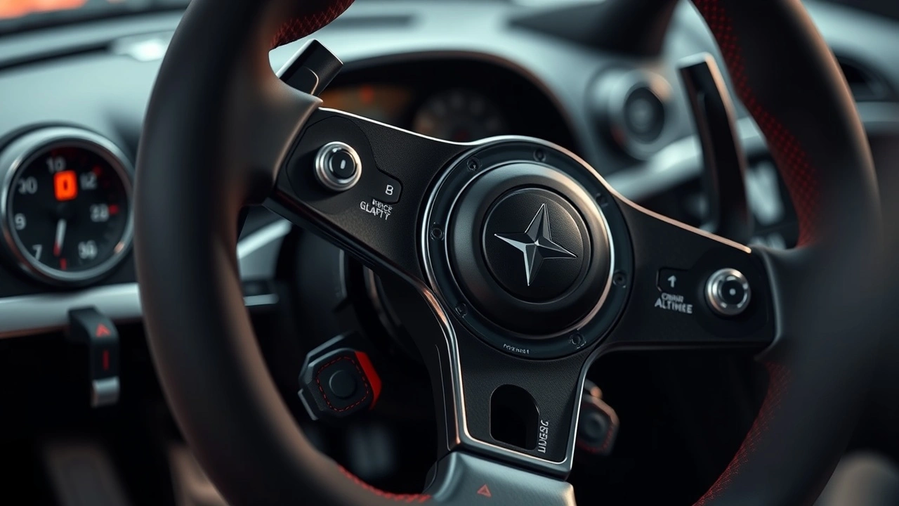 gros plan sur un volant de voiture de course