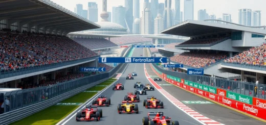 Vue photorealiste du circuit international de Shanghai, mettant en avant ses caractéristiques uniques.