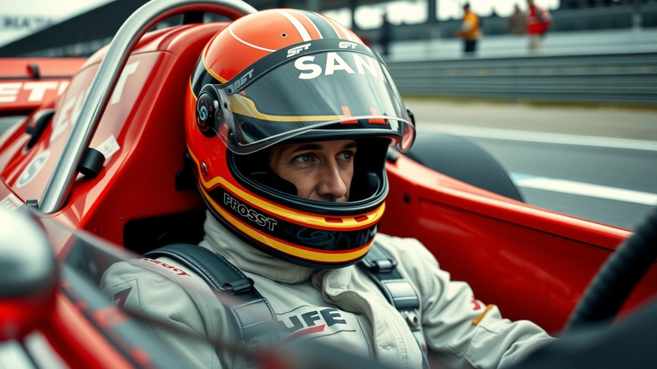 Alain Prost dans sa voiture de course