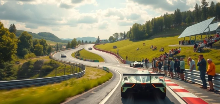 Une scène illustrant les défis environnementaux dans les sports automobiles.