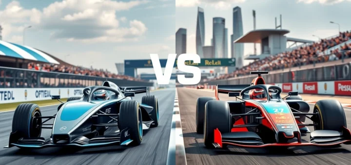 Comparaison de la technologie de la Formule E et de la Formule 1 sur un circuit.