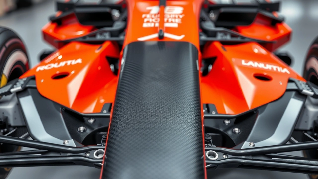 voiture de formule 1 avec materiaux composites en gros plan