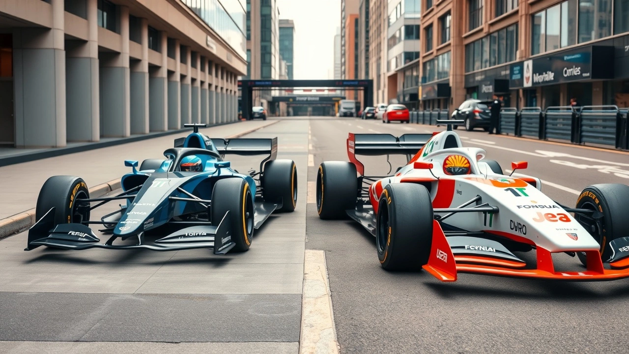 voitures de Formule E et Formule 1 côte à côte