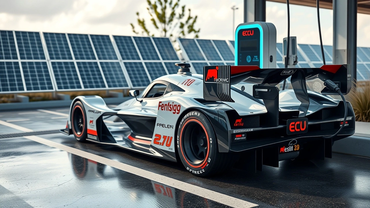 voiture de Formule E se recharge avec panneaux solaires