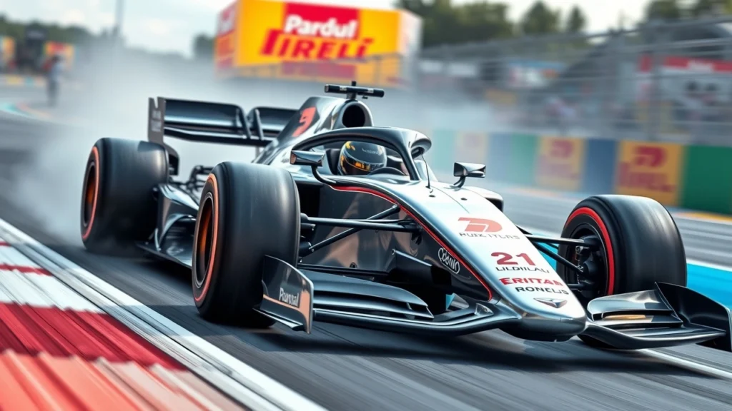 Une illustration photoréaliste d'une monoplace de F1 montrant l'impact des matériaux composites sur sa performance.