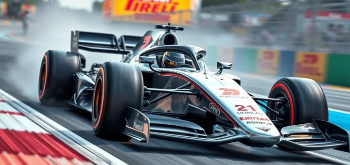 Une illustration photoréaliste d'une monoplace de F1 montrant l'impact des matériaux composites sur sa performance.