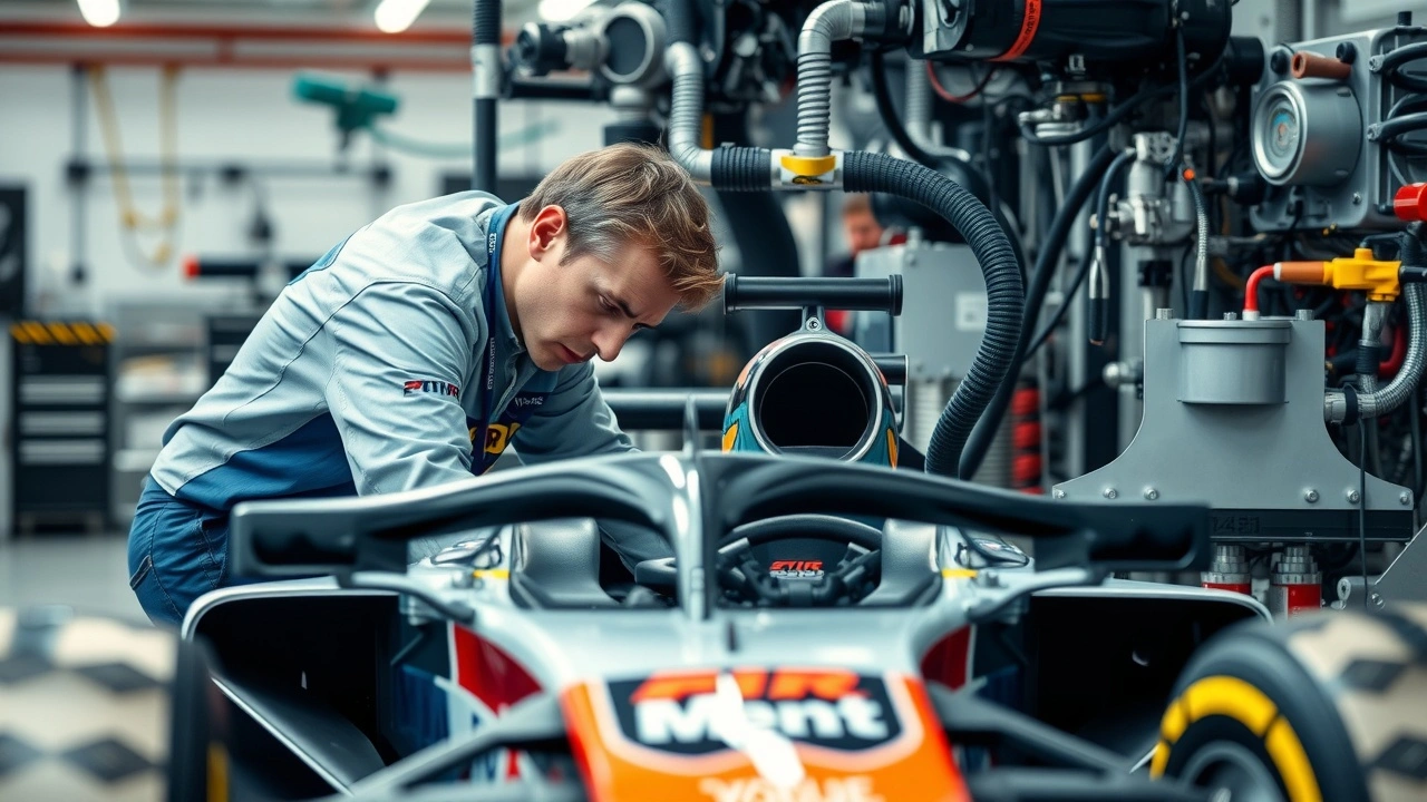 Ingénieur de Formule 1 travaillant sur une voiture