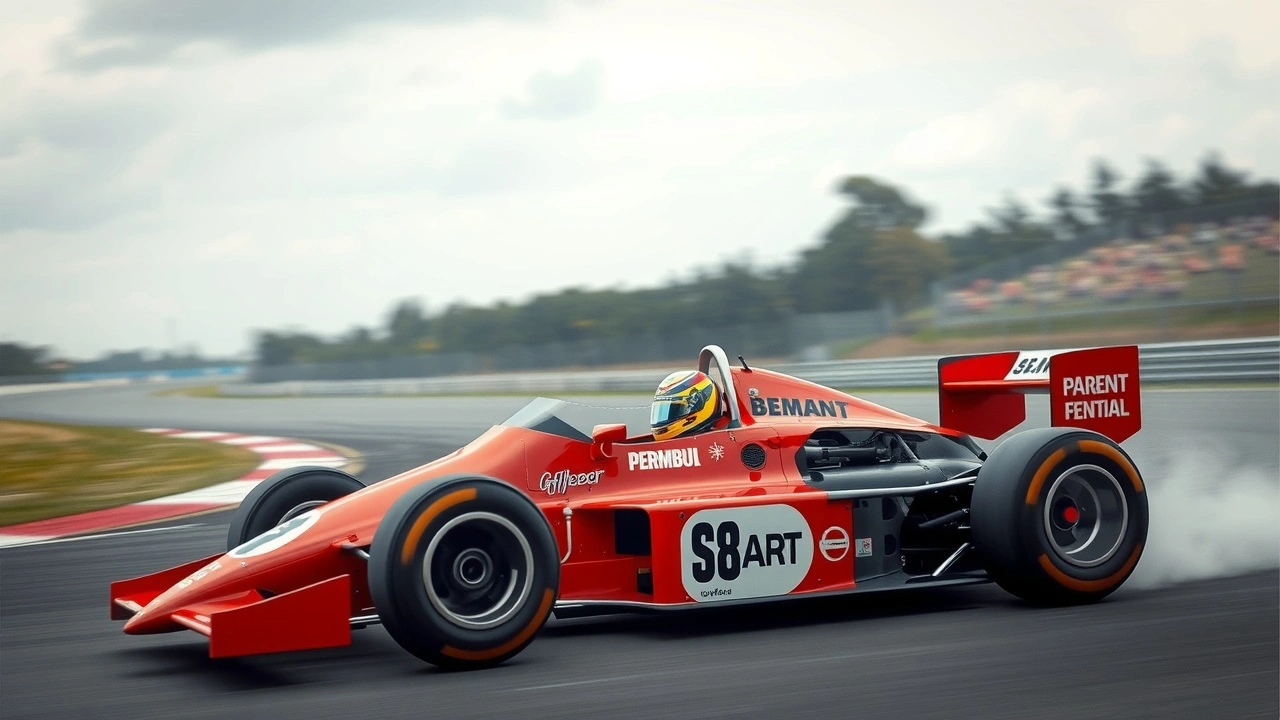 Alain Prost conduisant une voiture de Formule 1 lors d'une course