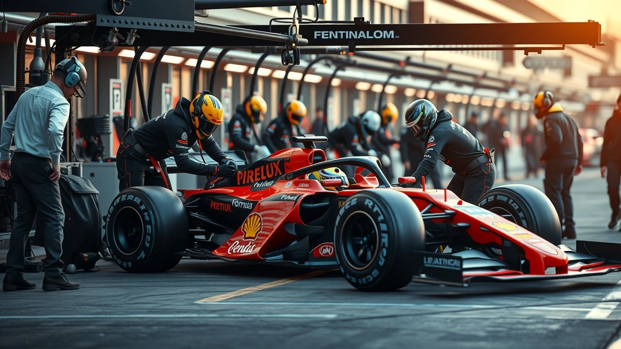 arrêt aux stands d'une voiture de Formule 1