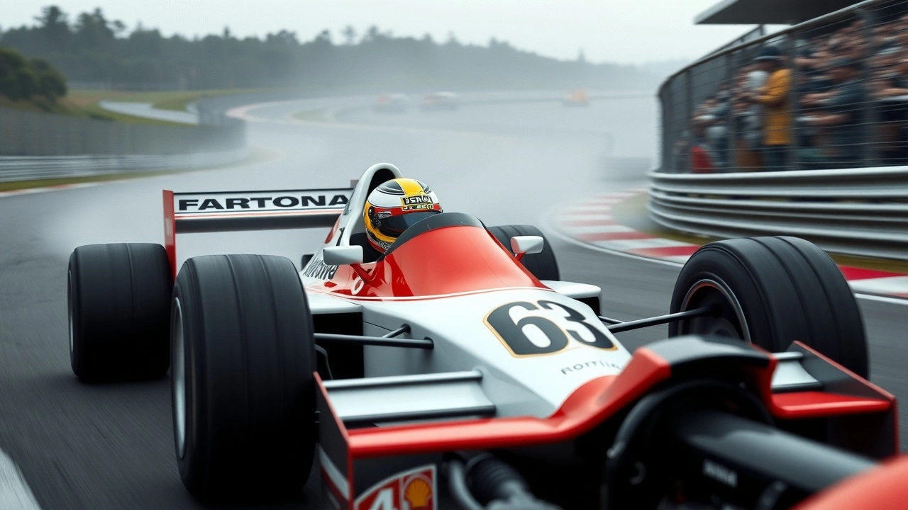 Ayrton Senna conduisant une voiture de Formule 1 en course