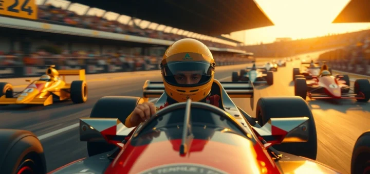 Ayrton Senna en pleine course de Formule 1, illustrant son génie et sa passion.