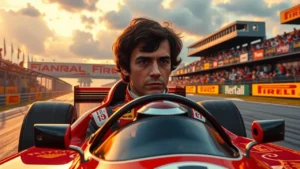 Une image photoréaliste illustrant Ayrton Senna en pleine course, montrant son impact sur la Formule 1.
