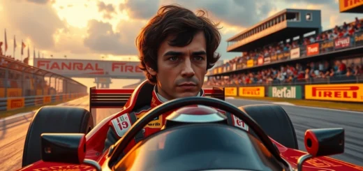 Une image photoréaliste illustrant Ayrton Senna en pleine course, montrant son impact sur la Formule 1.