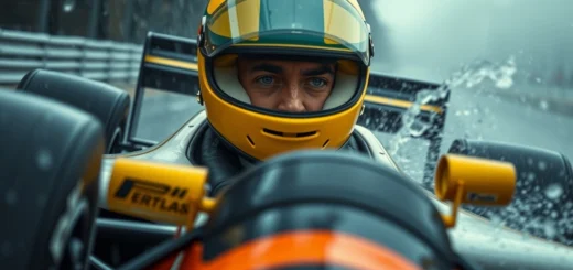 Ayrton Senna en pleine course de Formule 1, montrant son talent et ses innovations sur la piste.