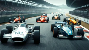 Illustration de l'évolution des véhicules emblématiques de la Formule 1.