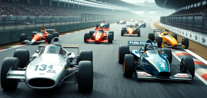 Illustration de l'évolution des véhicules emblématiques de la Formule 1.