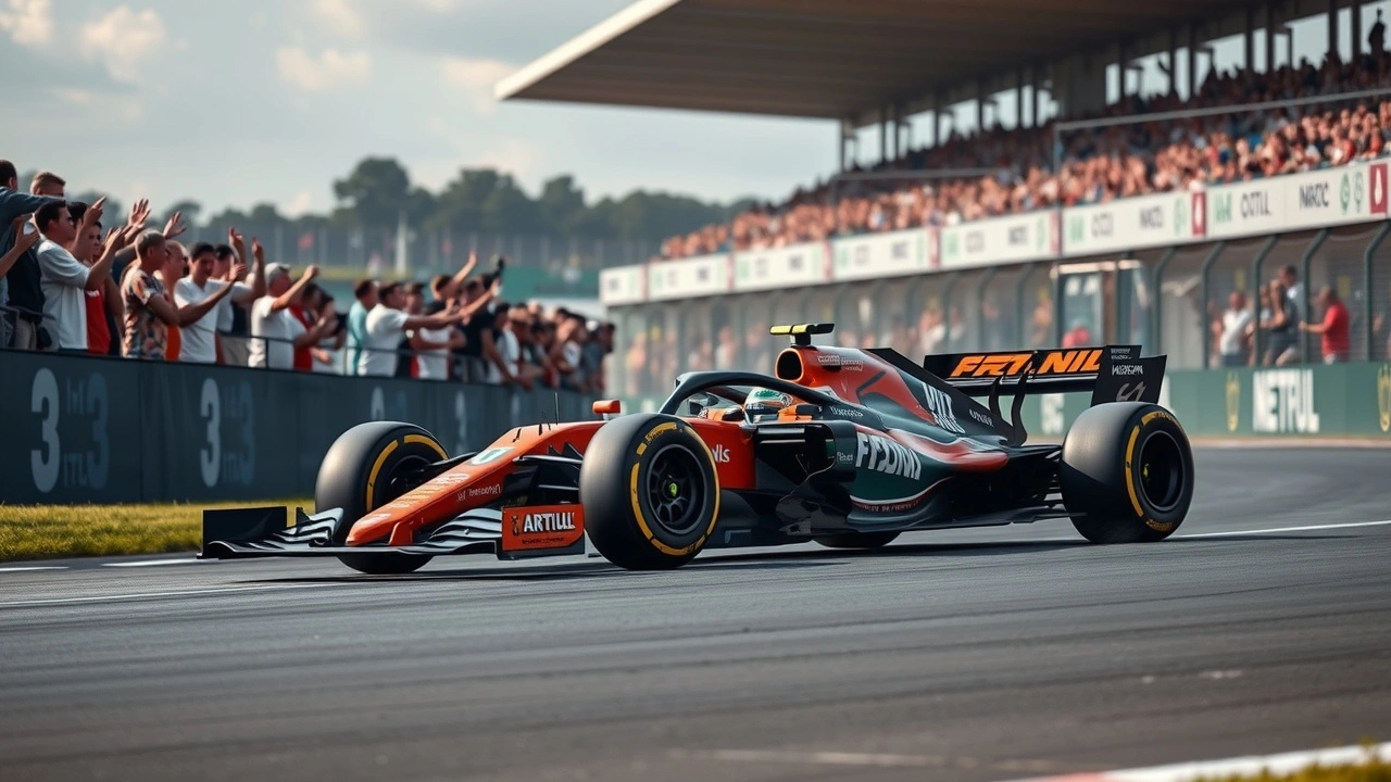 voiture de Formule 1 sur piste avec fans